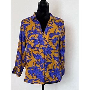 H&M button down blouse purple and gold size 8